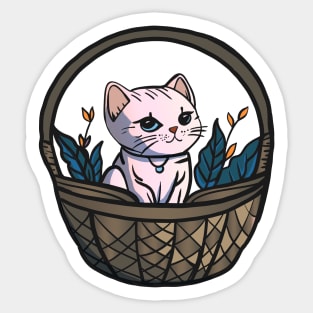 Pretty Kitty in a Basket Sticker